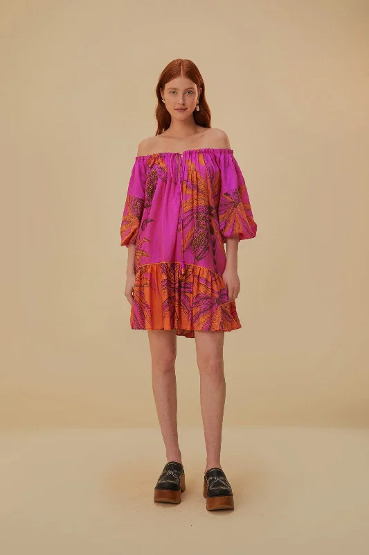Beach Forest Pink Off The Shoulder Mini Dress