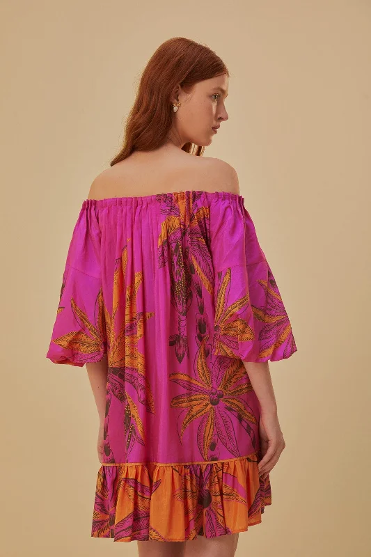 Beach Forest Pink Off The Shoulder Mini Dress