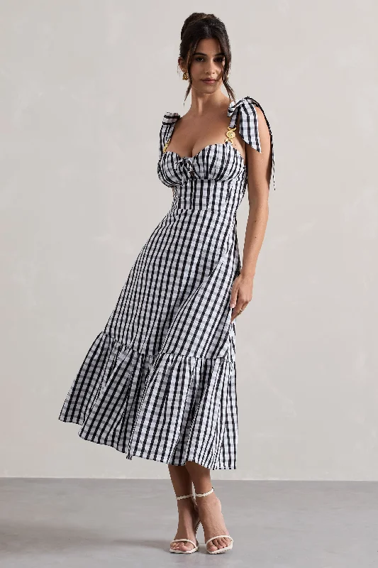 Brighton | Black & White Gingham Sweetheart Midi Dress Brighton | Black & White Gingham Sweetheart Midi Dress