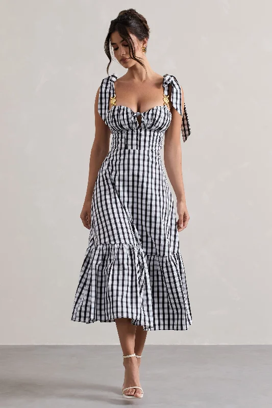 Brighton | Black & White Gingham Sweetheart Midi Dress Brighton | Black & White Gingham Sweetheart Midi Dress