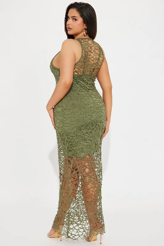 Callie Crochet Maxi Dress - Olive