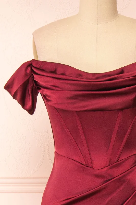 Evolet Burgundy | Off-Shoulder Corset Maxi Dress