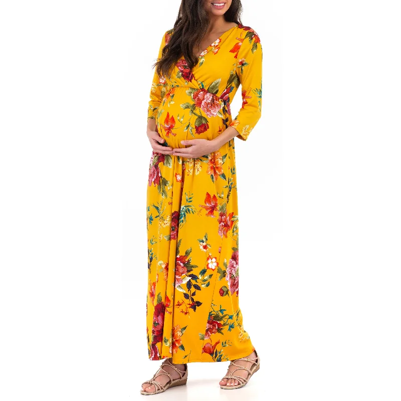 Faux Wrap Ruched Maternity Dress