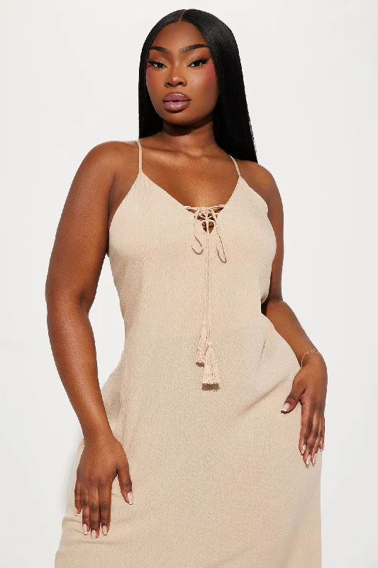 Lace Up Cami Maxi Dress 11- Tan Lace Up Cami Maxi Dress 11- Tan