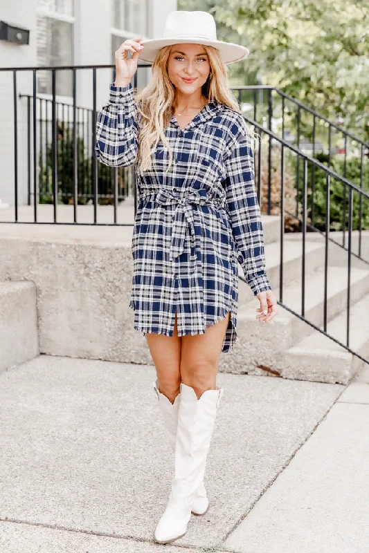 Make My Day Navy Plaid Shirt Dress FINAL SALE