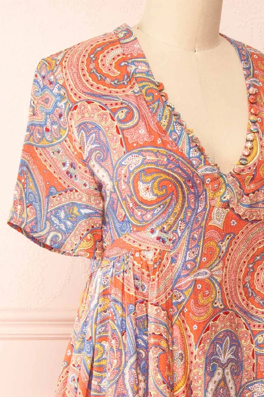 Percie | Paisley Midi Dress w/ Short Sleeves