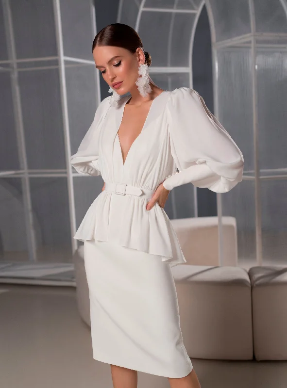 Spaghetti Strap Tea Length Bridal Dress with Jacket
